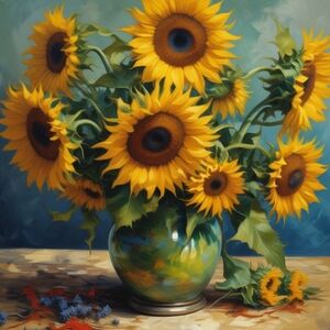 Van Vibrant Sunflower Art Print in Green Vase 8x10
